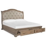 Magnussen - Magnussen Marisol Cal King Sleigh Storage Bed w/Uph. Headboard, Fawn - When it comes to traditional styling, it's hard to surpass the appeal of the elegant Marisol bedroom collection. Stunning from every angle, its timeless silhouettes are framed in classic moldings and accentuated with ornate scrollwork insets. A soft Fawn finish highlights the refined lines of these unique pieces while lending refreshing character that feels current and well-suited for today's homes. The subtle glint of the Graphite hardware adds the finishing touch while ensuring the modern-day appeal of the Marisol collection.