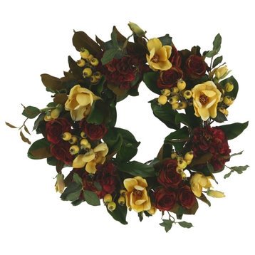 28" Hydrangea, Magnolia and Rose Fall Wreath