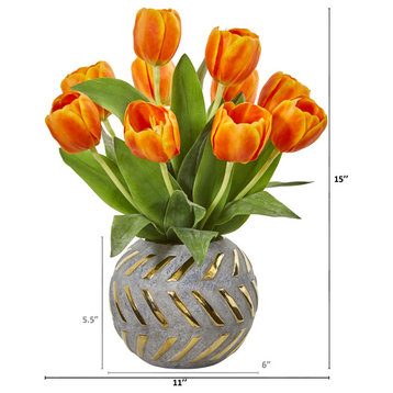 Tulip Artificial Arrangement, Decorative Vase