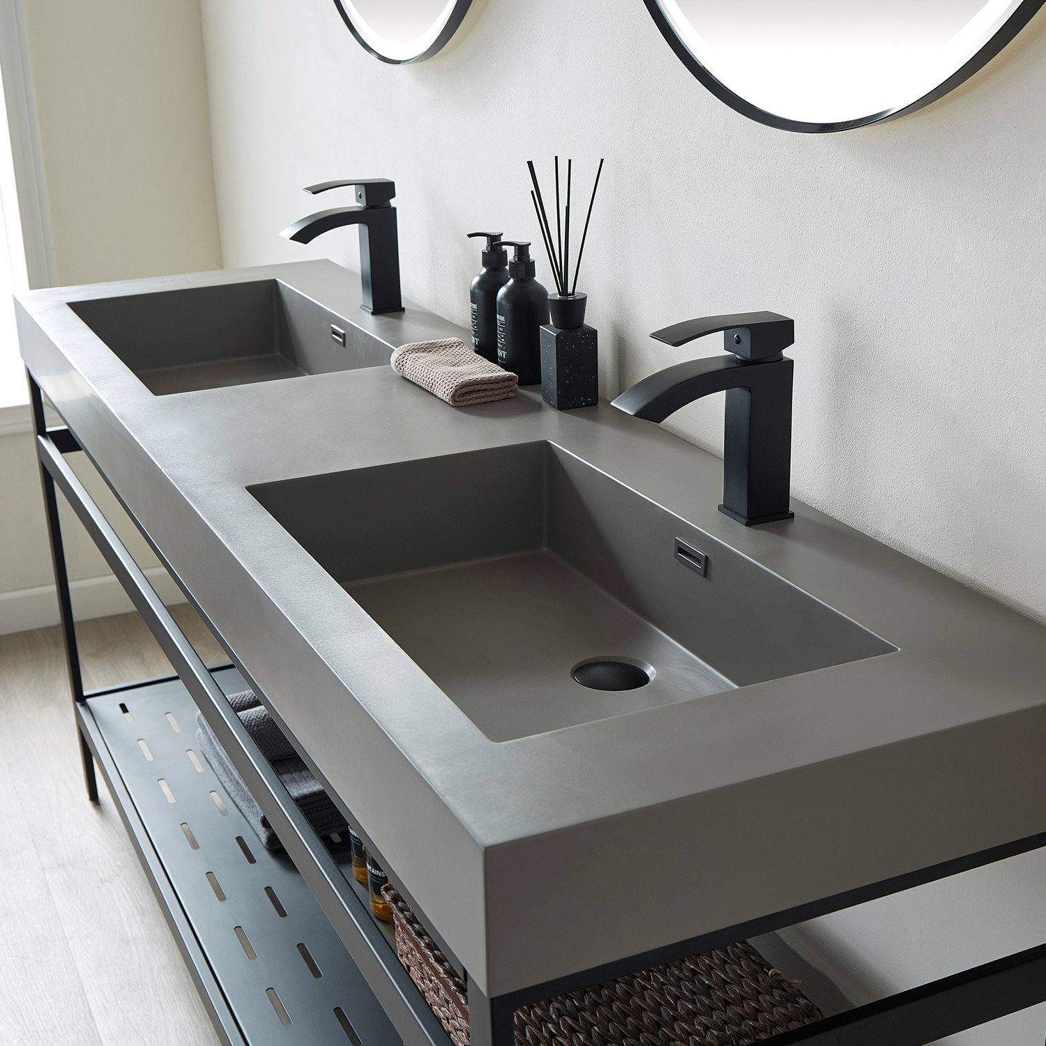 Ablitas Composite Granite Stone Console Bathroom Sink, 71.7"l X 19.7"w ...
