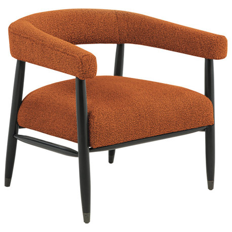 Quinn Arm Chair in Rust Boucle Fabric With Mid-century Space Black Wood Frame