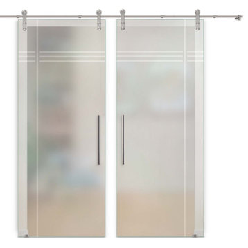 Double Sliding Barn Glass Door with Frosted Design, V1000, Full-Private, 2x40"x8