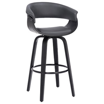 Julyssa 26 Counter Height Swivel Grey Faux Leather and Black Wood Bar Stool