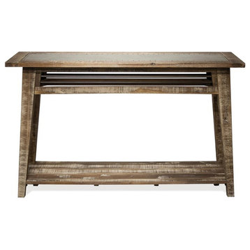 Riverside Furniture Rowan Wood Console Table in a Natural Rough Hewn Gray