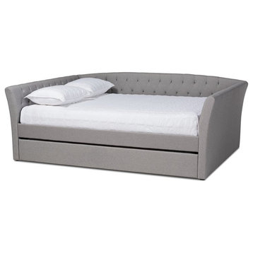 Bowery Hill Modern Fabric Upholstered Queen Daybed with Trundle in Light Gray