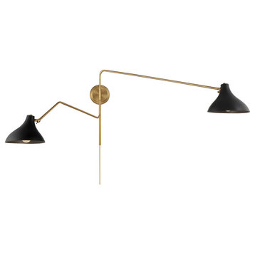 Savoy House Meridian 2-Light Wall Sconce M90088MBKNB, Matte Black With Brass