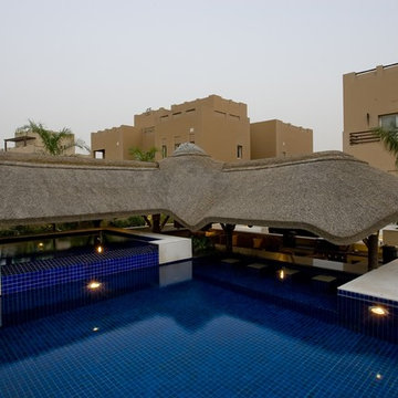 Thatch & timber is the is the focal point of this beautifully landscaped garden