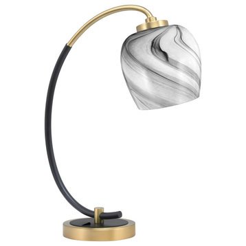 1-Light Desk Lamp, Matte Black/New Age Brass Finish, 6" Onyx Swirl Glass