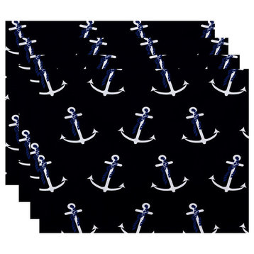 18"x14" Anchor Whimsy, Geometric Print Placemat, Navy Blue, Set of 4