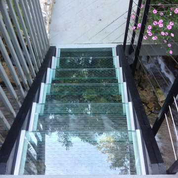 Glass stairs in an outdoor landscap