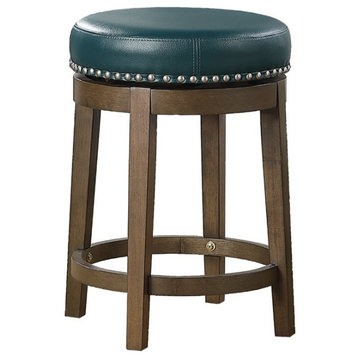 Lexicon Westby 24" Faux Leather Round Swivel Counter Stool in Green (Set of 2)