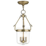Livex Lighting - Livex Lighting 50482-01 Rockford - 18.5" Three Light Pendant - Canopy Included: TRUE  Shade InRockford 18.5" Three Antique Brass Clear  *UL Approved: YES Energy Star Qualified: n/a ADA Certified: n/a  *Number of Lights: Lamp: 3-*Wattage:60w Candelabra Base bulb(s) *Bulb Included:No *Bulb Type:Candelabra Base *Finish Type:Antique Brass