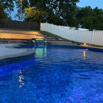 Custom Lagoon shaped polymer vinyl liner pool with Multi-level Waterfall