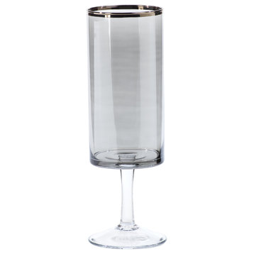 Belicia 14.5" Tall Black Luster Glass Hurricane With Platinum Rim