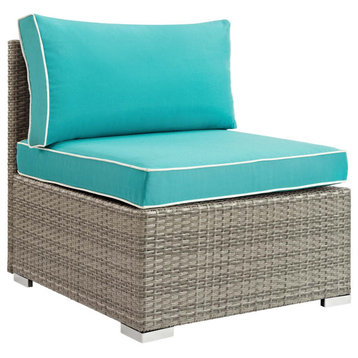Repose Outdoor Wicker Rattan Armless Chair, Light Gray/Turquoise