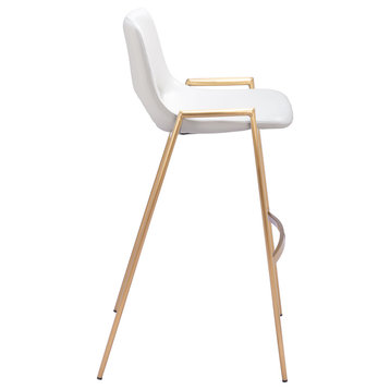 Desi Barstool Chair, Set of 2, White/Gold