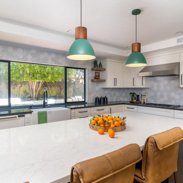 San Diego Kitchen Remodel with Quartz Island and Hexagon Tile Backsplash