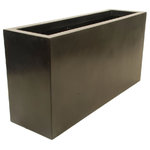 International Art Properties, Inc. - Monsoon Planter, Matte Black, 72"x 18" X 36" - The Monsoon Planter is a striking rethink of the standard window box in an audaciously modern package that takes on a decidedly different look in each finish. A lightweight yet remarkably durable fiberglass structure, this planter is available in our trademark Matte Black Fusion. Fusion finishes are a process by which metal is fused to the fiberglass structure to create an object of unparalleled strength and beauty.