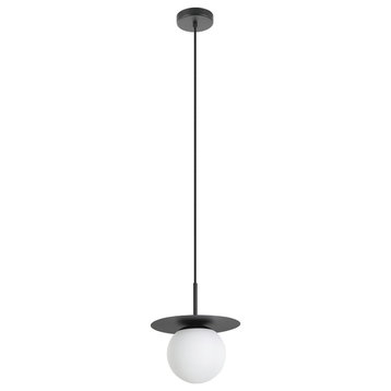 Arenales 1-Light Mini Pendant, Structured Black, White Opal Glass Shade