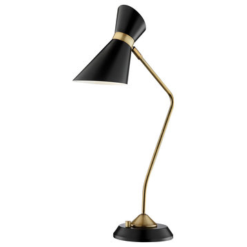 Desk/Table Lamp, Ab Finished/Black/Metal Shade, E27 G 60W