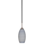 Toltec Lighting - Paramount Mini Pendant, Matte Black & Brushed Nickel, 5.5" Gray Matrix - Enhance your space with the Paramount 1-Light Mini Pendant. Installation is a breeze - simply connect it to a 120 volt power supply and enjoy. Achieve the perfect ambiance with its dimmable lighting feature (dimmer not included). This pendant is energy-efficient and LED-compatible, providing you with long-lasting illumination. It offers versatile lighting options, as it is compatible with standard medium base bulbs. The pendant's streamlined design, along with its durable glass shade, ensures even and delightful diffusion of light. Choose from multiple finish, color, and glass size variations to find the perfect match for your decor.