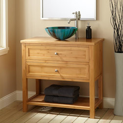 36" NARROW DEPTH TAREN BAMBOO VESSEL SINK VANITY WITH MATCHING TOP - Bathroom Vanities And Sink Consoles