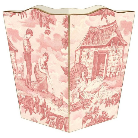 Pink Farm Toile Wastepaper Basket