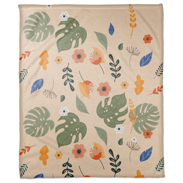 Floral Summer Palms 50x60 Coral Fleece Blanket