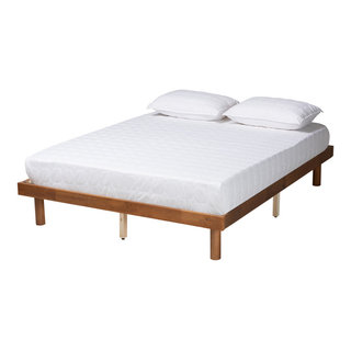 Maisy Walnut Platform Bed Frame Midcentury Bed Frames by