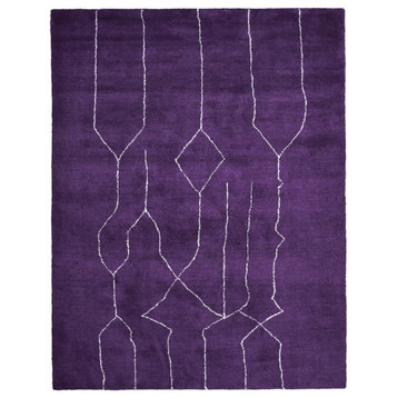Hand Knotted Loom Silk Mix Area Rug Contemporary Purple Beige