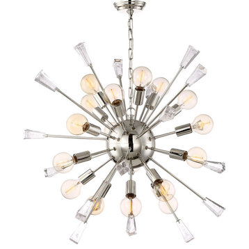 Muse 18 Light Chandelier, Polished Nickel with Glass Cubes