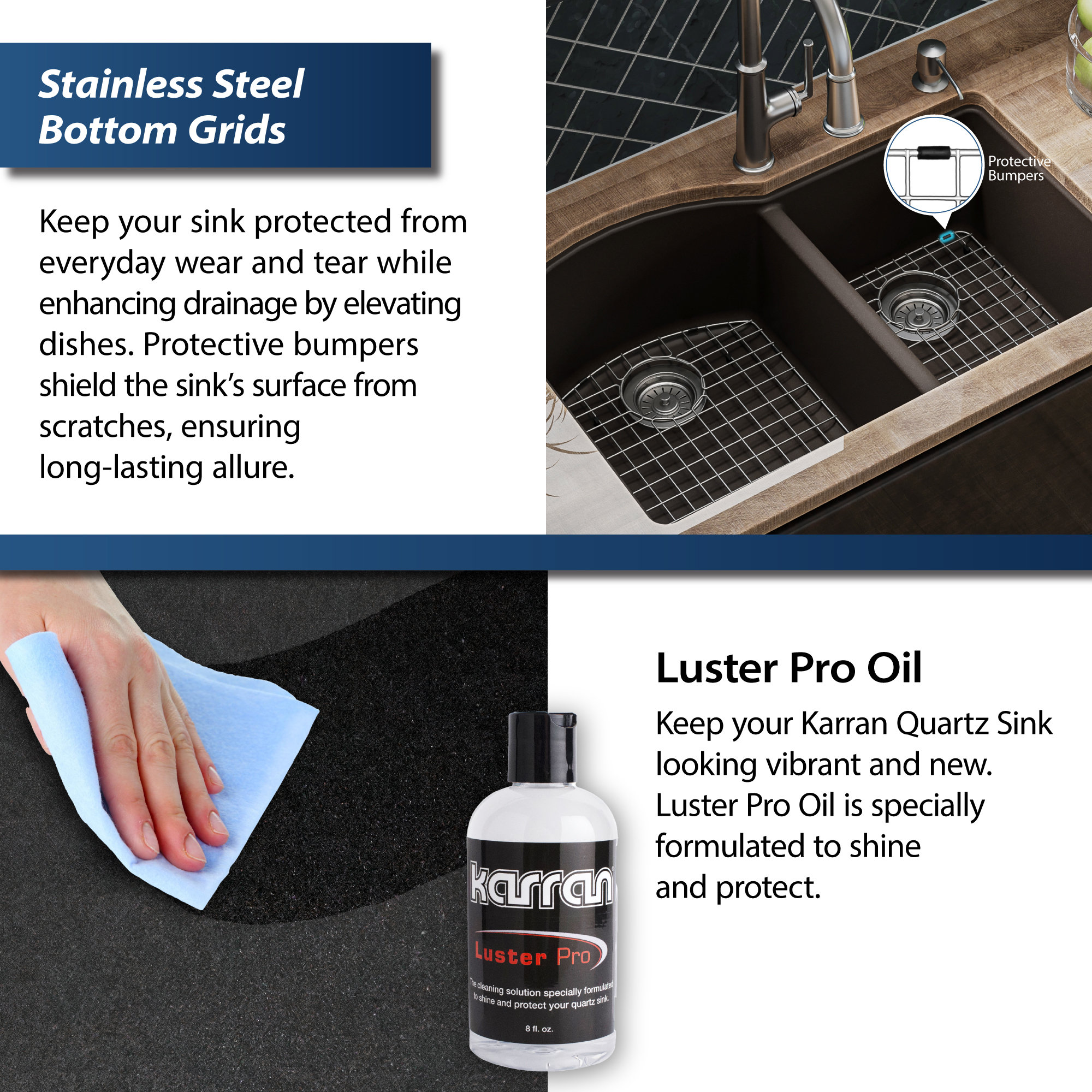 Karran Undermount Quartz 32" 60/40 Double Bowl Kitchen Sink Kit, Brown