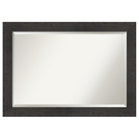 Rustic Plank Espresso Beveled Wall Mirror - 41.5 x 29.5 in.