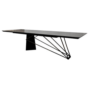 Cyberpunk Dining Table, Modern Black Wood Dining Table, Stainless Steel 126"