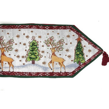 Winter Forest Reindeer Vintage Woven Tapestry Table Runners 13x53, 13x90