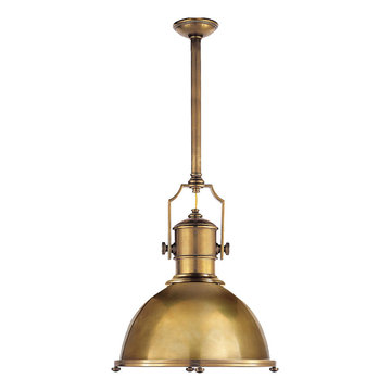 Visual Comfort Chart House 1 Light Country Industrial Pendant in Antique Burnish
