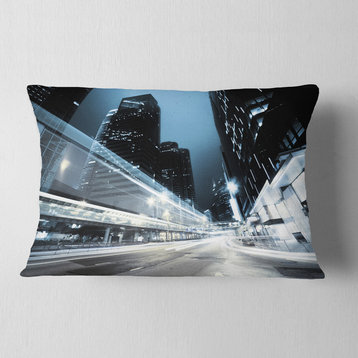 Night Traffic in Hong Kong Cityscape Throw Pillow, 12"x20"