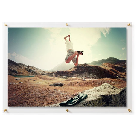 28"x40" Double Panel Acrylic Wall Frame For 24"x36" Art, Gold Hardware