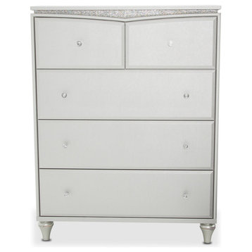 AICO Melrose Plaza Upholstered Five Drawer Chest, Dove 9019070-118