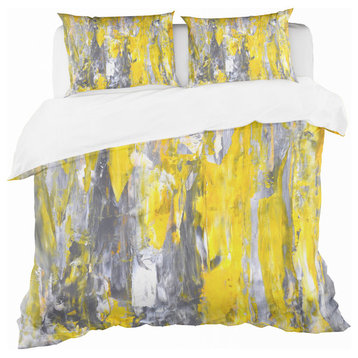 Gray and Yellow Abstract Pattern Modern Duvet Cover Set, King