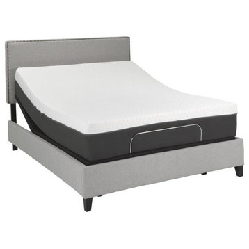 Pemberly Row Modern Metal/Fabric Queen Mattress & T Adjustable Bed in White