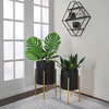 2-Piece Honeycomb Planter On Metal Stand Set, Black and Gold