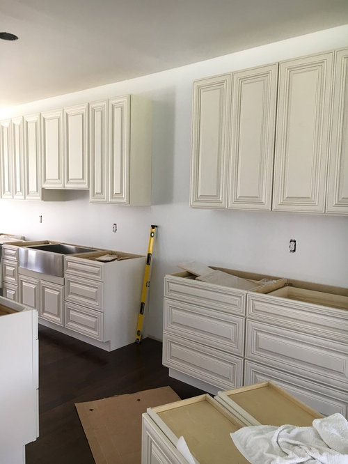 white walls with off white cabinets