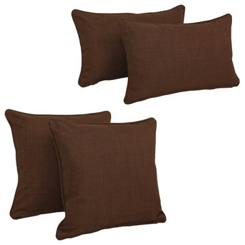 Double-Corded Solid Outdoor Throw Pillows With Inserts, Set of 4, Cocoa