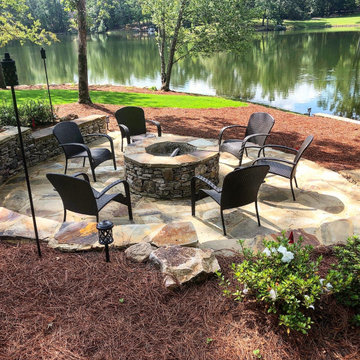 Pondless Water Feature/Flagstone Patio and Fire Pit/Mossrock Seating Wall