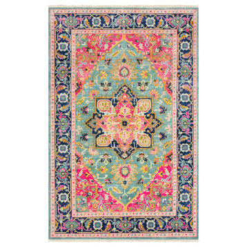 Lieserl Teal and Bright Pink Area Rug 2'x3'