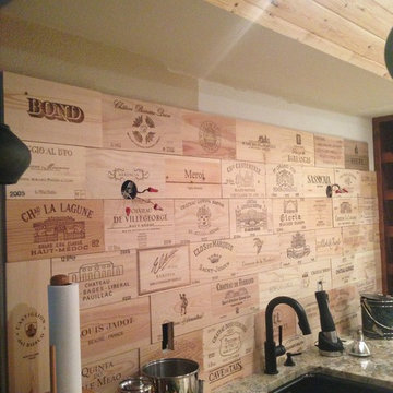 Kitchen Backsplash with Wine Crate Panels