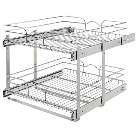 Two-Tier Bottom Mount Pull Out Steel Wire Organizer, 20.75"