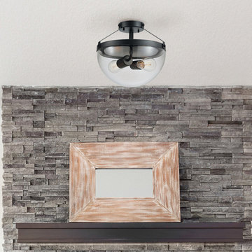 Belsize 2-Light Semi-Flush Mount Ceiling Light, Dark Bronze, Clear Glass Shade