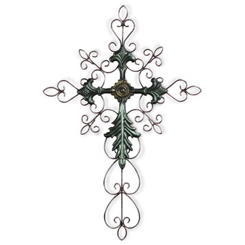 28" Green and Gold Metal Hanging Cross Wall Decor